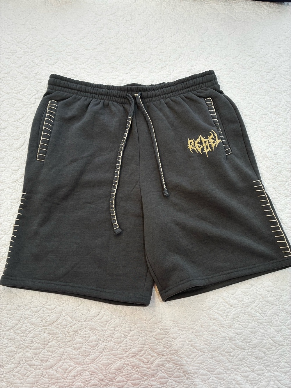 Rebel Vengeance Mens Sweat Shorts 2XL Charcoal Whipstitch Fleece Y2K Streetwear